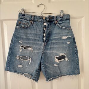 Garage Distressed Denim Long Shorts
